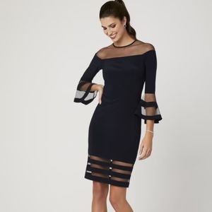 NWT Laura Navy Illusion Yoke Bell Sleeve Dress